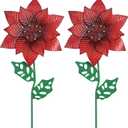 YEAHOME Outdoor Christmas Decorations, Set of 2 Poinsettia Flower Decorative Garden Stakes for Christmas Decor, Metal Red Flowers Xmas Decorations for Outside Garden Yard Lawn Porch