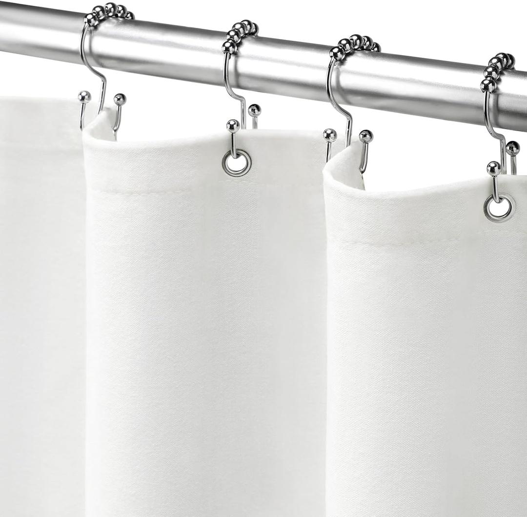 Awellife White Shower Curtain Linen Textured Boho Farmhouse Shower Curtains for Bathroom Fabric Liner 72 x 72 Inch