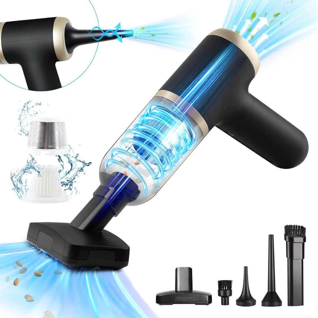 2-in-1 Handheld Vacuum & Blower with 20000PA Suction  0.76 lb Weighs Mini Vacuum Cleaner Cordless for Quick Car, Home, Hand Vac with HEPA Filter & 5 Attachments