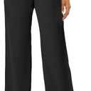 Rheane Wide Leg Pants Woman Black Yoga Pants with Pockets Petite High Waisted Dress Pants Fall (Black 27.5" S)