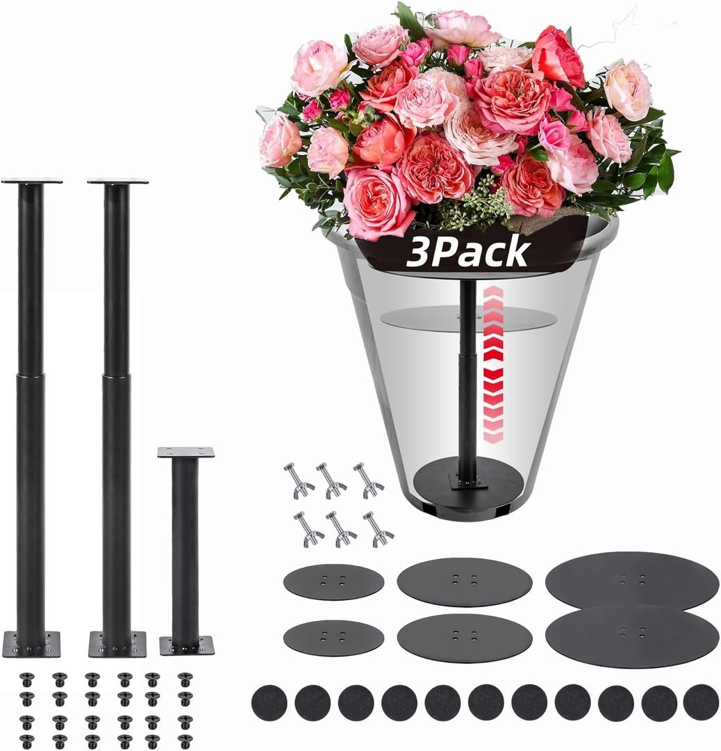 3 Pack Plant Risers for Inside Pots, Adjustable Height 7-22" Metal Planter Lift Inserts Fillers Risers for Indoor Outdoor Large Tall Taper Planter Flower Pot (6" Base,8",10" Top,Black)