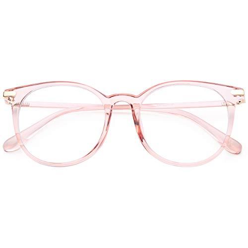 Gaoye Blue Light Blocking Glasses, Retro Round Eyewear Frame Anti Eyestrain Computer Glasses for Women Men - GY1688 (Pink Frame/Transparent Lens) With Case