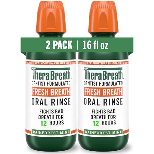 TheraBreath Fresh Breath Mouthwash, Rainforest Mint, Alcohol-Free, 16 Fl Oz (2-Pack) Exp: 05/2028