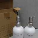 Vine Creations White Glass Soap Dispenser Set, Dish Soap and Hand Soap Dispenser Set with Stainless Steel Pump, 16 oz Glass Dispensers for Kitchen or Bathroom Decor (Matte White Bottle/ Silver)