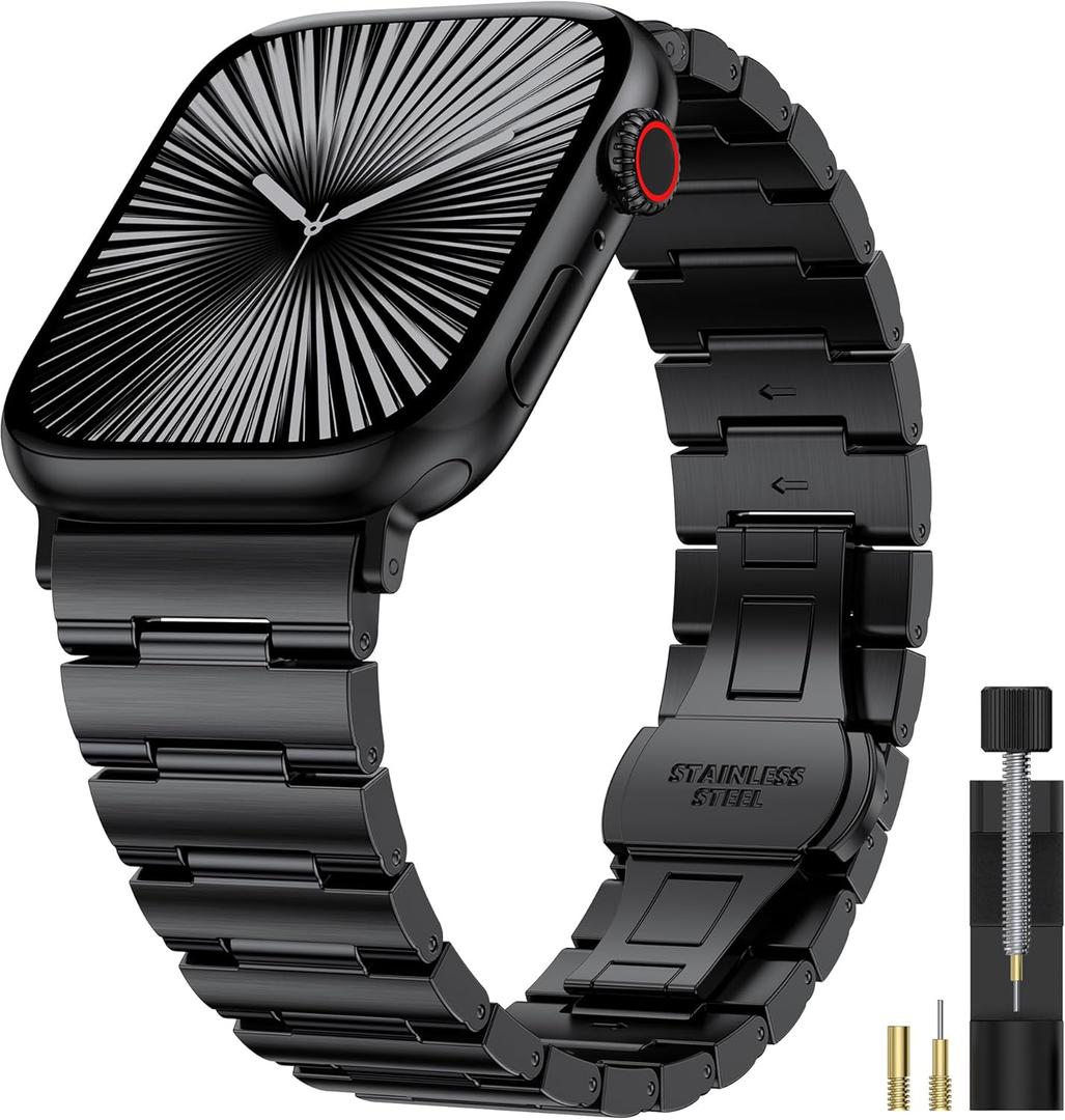 Compatible with Apple Watch Bands 49mm 46mm 45mm 44mm 42mm 41mm 40mm 38mm Men Women, Stainless Steel Metal Business Luxury Slim Wristband Strap for iWatch Series 11 10 9 8 7 6 5 4 SE/Ultra 3 2 1