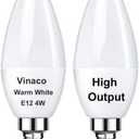 Vinaco 2 Pack E12 LED Candelabra Bulb, 400LM 4W 3000K Warm White, High Brightness, Long Lifespan, Energy Efficient, Flicker-Free, Great for Ceiling Fan Light Bulb
