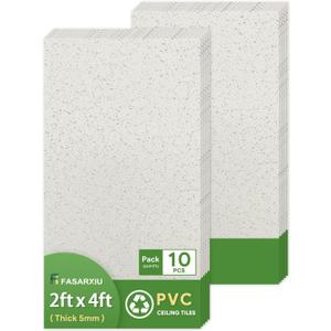 Fasarxiu 2ft x 4ft Printed Pro Ceiling Tiles Waterproof, Washable and Fire-Rated- High-Grade PVC Ceiling Tiles 24"x48" - Easy Drop-in Installation - Case of 10 (80 sq. ft.)