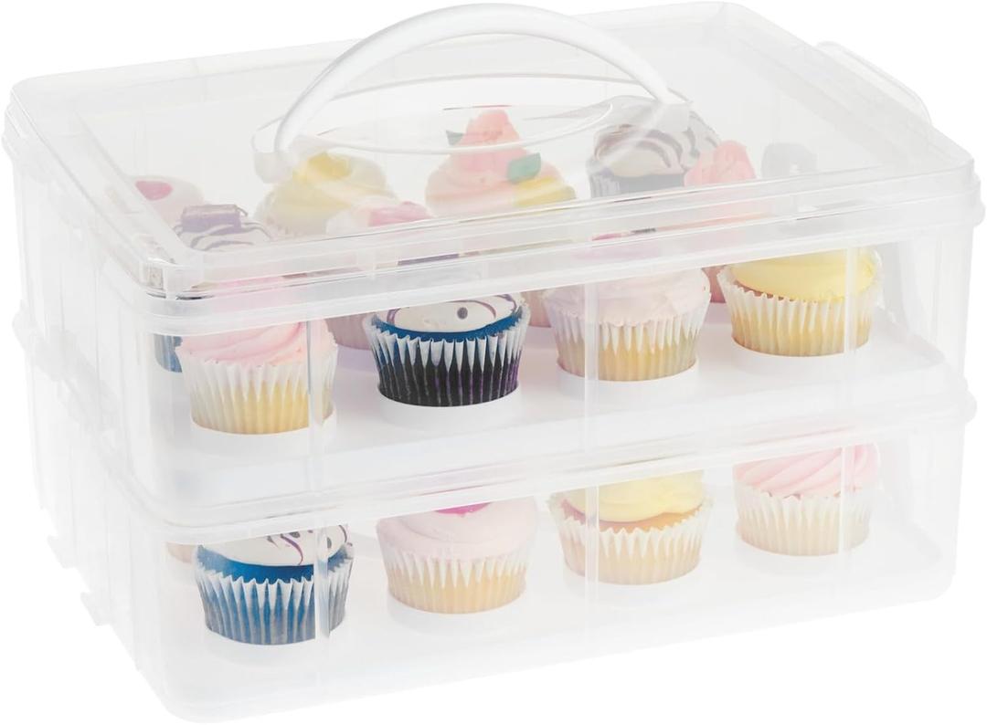 Juvale Cupcake Transport Container - 2 Tier, Clear Plastic, 13.5 x 10.25 x 7.5 in, 24-Count - Cupcake Holder - Rectangular Cake Carrier - Cookie & Pie Carrier