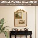 Arched Gold Carved Wall Mirror - 40''x28'' Vintage Gold Large Baroque Wall-Mounted Mirror - Iron Frame with Beaded Trim - Antique French Ornate Mirror for Entryway/Hallway/Fireplace/Bathroom