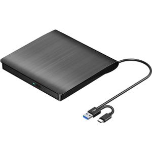 ROOFULL External CD DVD +/-RW Drive USB 3.0 & USB-C Portable CD/DVD ROM Player Burner Reader Writer Rewriter Optical Disc Drive for Laptop Desktop PC, Windows 11/10/8/7, Apple Mac, Linux OS