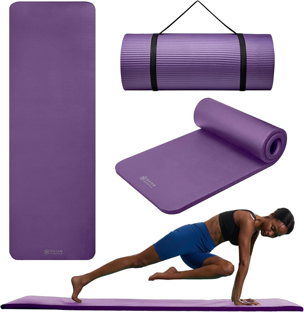 Gaiam Thick Yoga Mat, Exercise & Fitness Mat with Easy-Cinch Carrying Strap