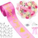 Zeyune 114 Pcs Mother's Day Ribbon and Flower Bouquet Accessories Includes 2 in x 5 Yard Glitter Happy Mother's Day Satin Ribbon, Silver Butterflies, Bow & Rhinestone Pins for Gift Wrapping Birthday