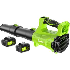 Leaf Blower Cordless with 2 x 3.0Ah Battery and Charger, 680CFM 260MPH Electric Blower with 2 Speeds, 20V Handheld Leaf Cleaner for Lawn Care, Blowing Leaves, Dust, Snow, Gravel for Patio, Yard, Green