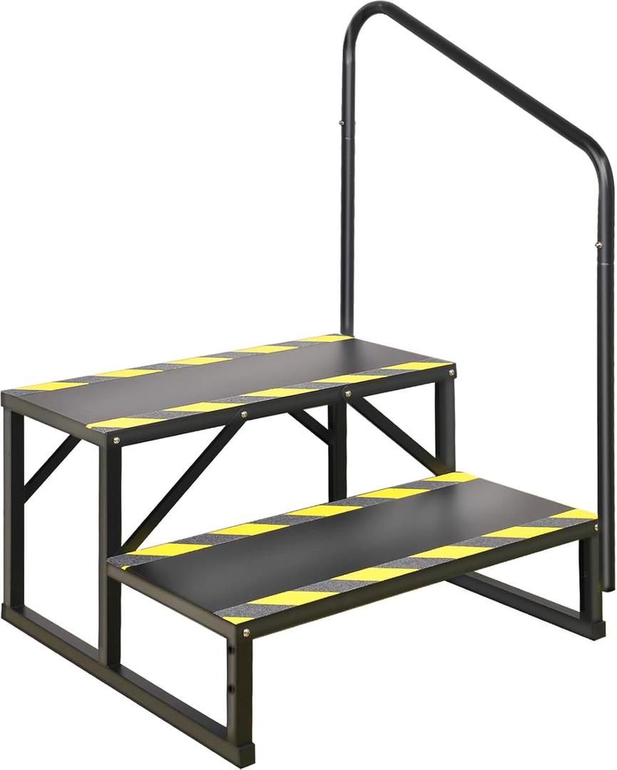 TOCRETOARE RV Steps with Handrail, Hot Tub 2 Steps with Handrail, Portable Stairs Steps for 5th Wheel RV, Mobile Home Stairs Outdoor RV Step Ladder for Camper and Porch with Non Slip Assist Handrail