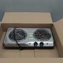 OVENTE Electric Countertop Double Burner, 1700W Cooktop with 6" and 5.75" Stainless Steel Coil Hot Plates, 5 Level Temperature Control, Indicator Lights and Easy to Clean Cooking Stove, Silver BGC102S