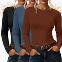 3 Pack Women's Thermal Shirts Fleece Lined Long Sleeve, Top Crew Neck Raglan, Thermal Winter Base Layer Undershirts, Size L