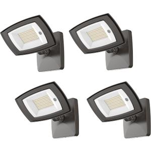 TIERONE 28W LED Flood Light with Remote Control 5 CCT tunable Outdoor LED Security Light for Gardens Garage UL Listed Residential Full Cutoff Wall Pack 3200LM IP65 Waterproof Dark Bronze 4 Pack