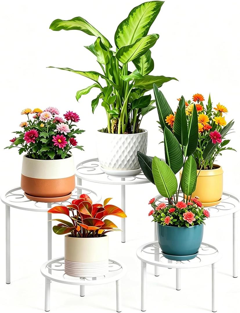 5 Pack Metal Plant Stands,Heavy Duty Potted Holder for Flower Pot, Rustproof Iron Plant Risers, Suitable for Indoor and Outdoor Decoration ,Garden Container Round Supports Rack for Planter