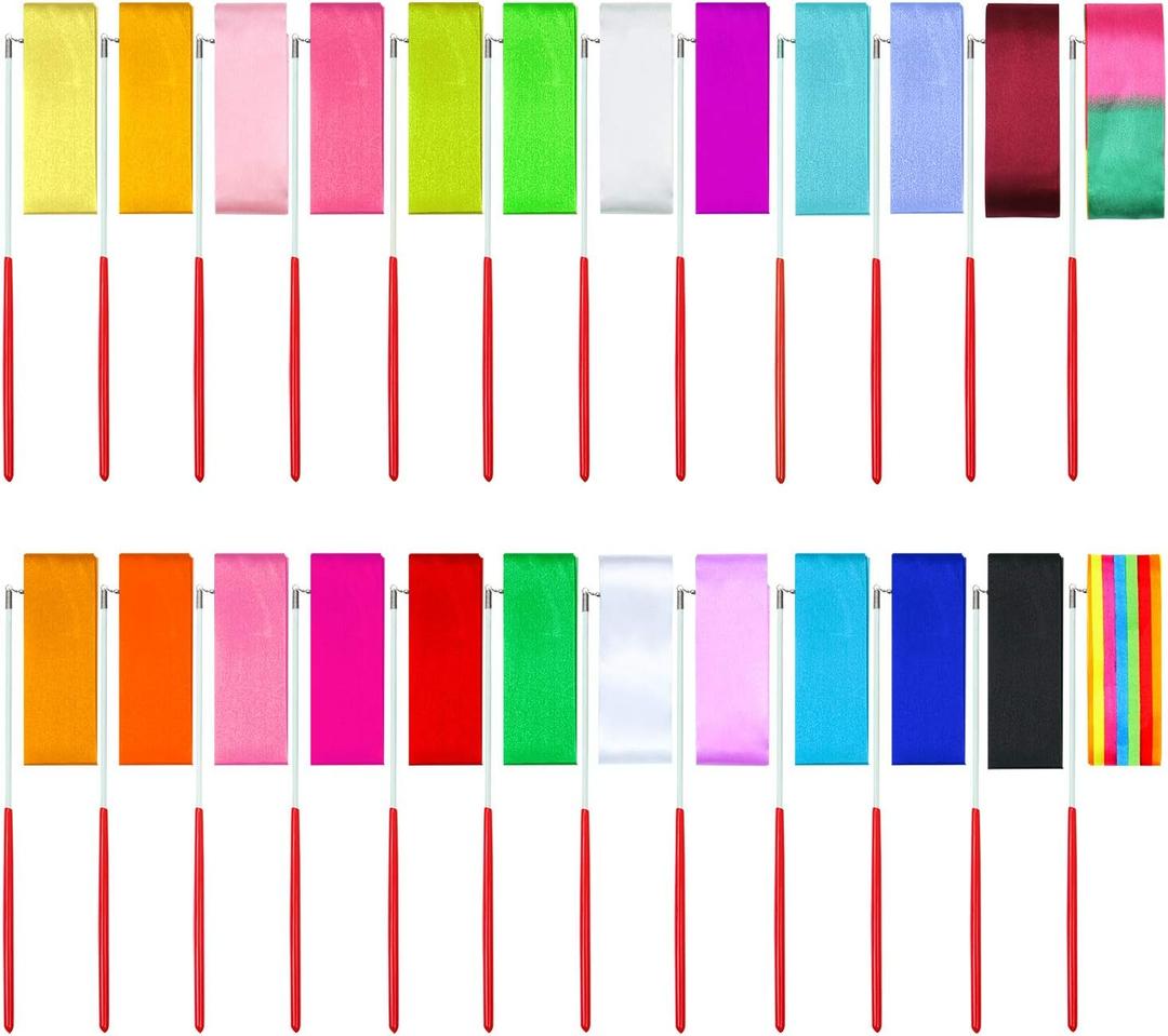 Aneco 24 Pieces Dance Ribbons Streamers Rhythmic Gymnastics Ribbon Wands Artistic Dancing, Baton Twirling, 24 Colors