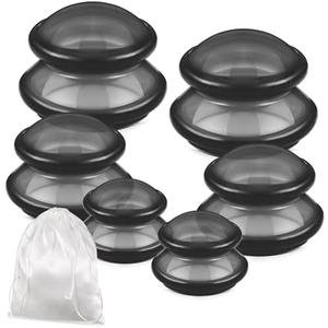 TrelaCo 6 Pcs Cupping Kit for Massage Therapy 3 Sizes Silicone Cupping Set Chinese Massage Therapy for Studio Household Cellulite Joint Pain Muscle Pain(Clear Black)