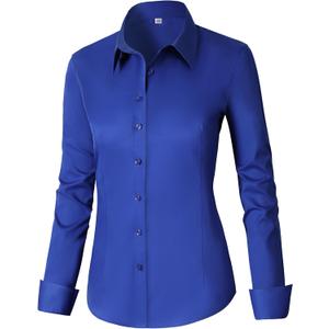 CUNLIN Womens Cotton Button Down Shirts for Women Fitted Long Sleeve Formal Dress Shirt Work Blouses Tops (M)