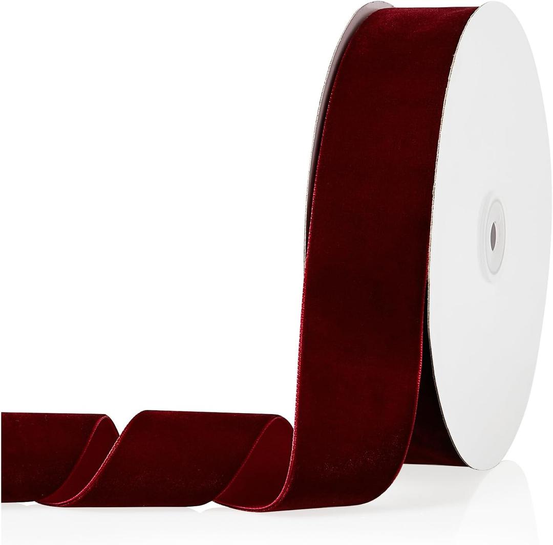 1.5" X 20 Yards Burgundy Velvet Ribbon for Christmas Tree Wreath Vintage Decoration Handmade Crafts Ornaments Gift Wrapping and Bow Making