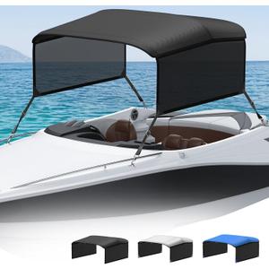 KAKIT 3 4 Bow Bimini Top Replacement Cover, 900D Oxford Bimini Tops for Boats with 2 Mesh Sidewalls, 2 Straps and Storage Boot Easy Install Zipper Closure, Replacement Boat Canopy Sun Shade No Frame (Black)
