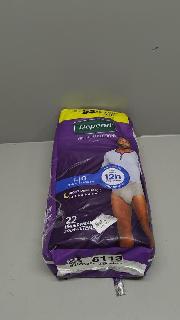 Depend Night Defense Adult Diapers, Incontinence Underwear for Men, Disposable, Overnight, Large, Grey, 22 Count