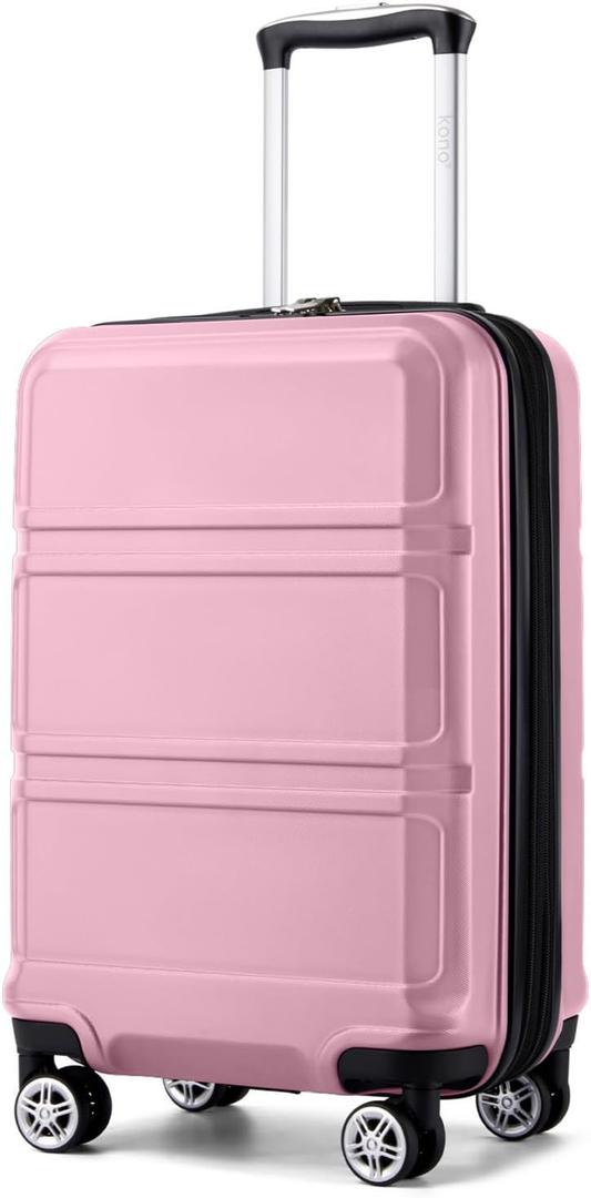 Kono Carry On Luggage 22x14x9 Airline Approved with Spinner Wheels,Lightweight PC+ABS 20 Inch Luggage with TSA Lock,Expandable Hard Shell Carry On Suitcases for Men Women,Pink