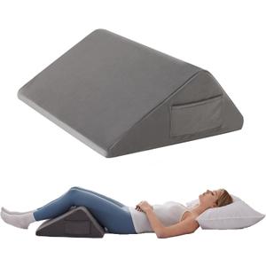 Knee Pillow for Back Sleeping, Leg Pillow Knee Wedge Pillow, Memory Foam Wedge Pillows for Legs After Surgery, Triangle Pillow for Knee Support, Leg Elevation, Knees Hip Back Pain Relief, Short Plush (23.6*18.9*7.9 Inch)