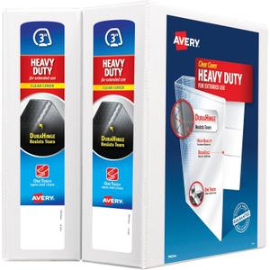 Avery Heavy-Duty View 3 Ring Binder, 3" One Touch Slant Rings, Holds 8.5" x 11" Paper, 2 White Binders (79791)