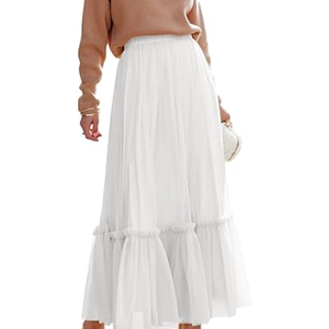 ANRABESS Maxi Skirts for Women Tulle Long Tiered Elastic High Waisted A Line Flowy Dressy Casual Skirt 2025 Fall Trendy , Small