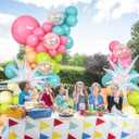 HILAVO Summer Tropical Balloon Arch Garland Kit Iridescent Star Balloons and Transparent Balloon Teal Pastel Pink Orange Yellow Lime Green Balloons for Hawaiian Luau Aloha Birthday Pool Party Decor