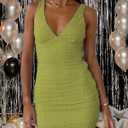 Summer Bodycon Dresses for Women Sexy Deep V Neck Short Dress (Green, S)
