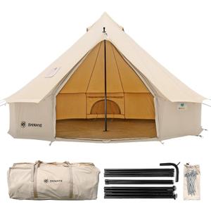 Canvas Bell Tent Yurt Tent 4 Seasons for Camping 100% Cotton Glamping Tents with Stove Jack, Family Camping Outdoor Hunting Party, Size: 3M- 9.8FT