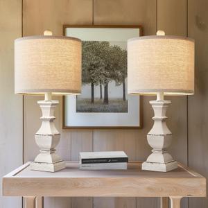 PoKat 20.5" Retro Table Lamps Set of 2 Nightstand Lamp for Bedroom Vintage Rustic Table Lamps for Living Room Traditional Nightstand Bedside Lamps, Suitable for Small Place (22 Sets - Antique Beige)