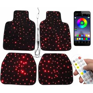 Luxury Starlight LED Car Floor Mats, 4pcs Starry Star Light Floor Mats Washable Fiber Optic Lights APP/Remote Control Music Mode Sound Activated Interior Lights for Cars, SUVs, Trucks