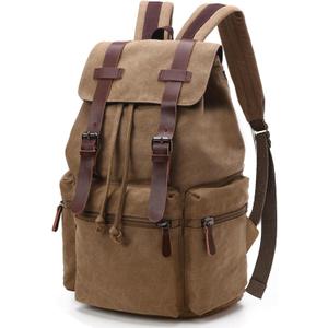 Canvas Laptop Backpack, Vintage Daypack for Men Women, Travel Rucksack Work College Computer Bag Bookbag Fits 15.6 Inch Laptop, Brown