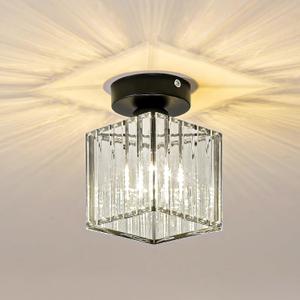 Modern Semi Flush Mount Ceiling Light, Crystal Square Hallway Light, Black Close-to-Ceiling Fixture for Living Room, Kitchen, Bedroom, Bathroom, Entryway