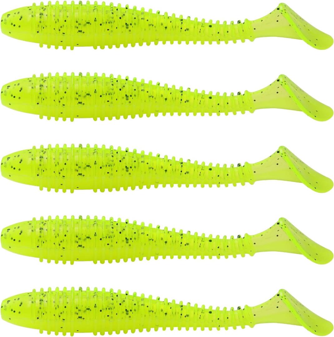 3 x MAFIMOEA50/40/30Pcs Paddle Tail Swim Baits Lures Fishing Soft Plastic Lure Kit for Bass Trout Walleye Crappie 5.5cm 6.5cm 7.5cm (YELLOW)