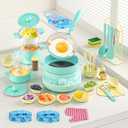 Kids Cooking Sets Real- Safe Mini Kitchen Set with Kids Knife Set for Real Food Making, Toddler Montessori Kitchen Playset for Girls Boys (Green)