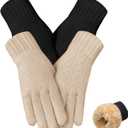 2 Pairs Winter Gloves Women Warm Thick Fleece Lined Stretchy Touchscreen Wool Thermal Knit Gloves for Cold Weather (Black+beige)