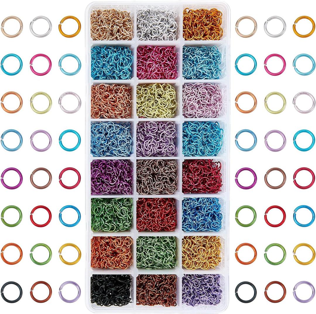 PH PandaHall 8400pcs Aluminum Open Jump Rings 6mm Chainmail Rings Open Jump Rings 24 Color Jewelry Findings for Choker Necklaces Bracelet Earring Chain Maille Jewelry Making