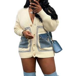 Seltaon Womens Cardigan Sweaters Oversized Chunky Button Down Cardigans Long Sleeve Sweater Jacket Coat with Denim Pockets (Large, White01)