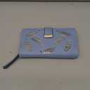 Sweet Cute Chocolate Women's Long Leaf Bifold Wallet Leather Card Holder Purse Zipper Buckle Elegant Clutch Wallet Handbag for Women-Blue