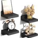 SRIWATANA Small Floating Shelves Wall Mounted, 4 Inch Wood Shelf for Decoration and Storage Set of 4, Mini Display Shelf for Bedroom, Bathroom, Kitchen, Office (Weathered Black)