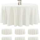 luccido 6 Pack Round Tablecloth 132 Inches Ivory Table Cloth Stain and Wrinkle Resistant Washable Polyester Fabric Table Cover for Party, Wedding and Banquet Decoration