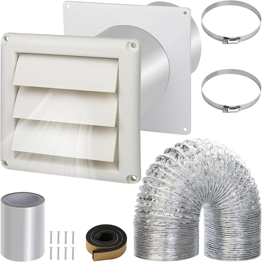 Dryer Vent Kit with Hose, Duct Connector, Dryer Vent Cover Outside Connector Wall Plate Ducting Kit for Bathroom Ventilation Fans Exhaust, Ceiling Washer Air Circulation