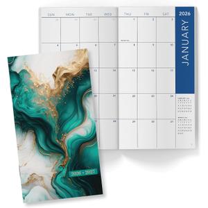 2-Year Monthly Pocket Planner/Pocket Calendar, 3.5"x6.5", 2026-2027: Weekly Planner/Weekly Agenda/Monthly Calendar Organizer (Teal Gold Marble)