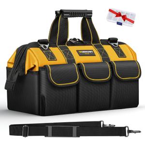 Tool Bag, 15-inch Wide Mouth Tool Organisers, 600 Denier Large Tool Bag for Home DIY & Equipment Storage, Yellow and Black Tool Bag, 15-inch Wide Mouth Tool Organisers, 600 Denier Large Tool Bag for Home DIY & Equipment Storage, Yellow and Black